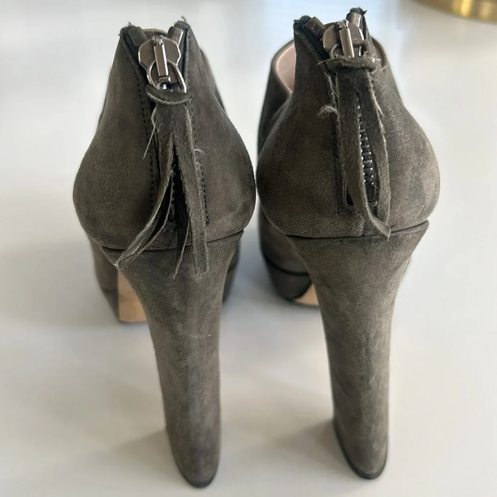 Miu Miu Suede Ankle Boots with Platform Heels Grey Color Square Toe size 37 / 7